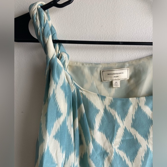 Anthropologie Silk Mini Dress 1960’s Twisted Straps blue beige - Picture 4 of 11